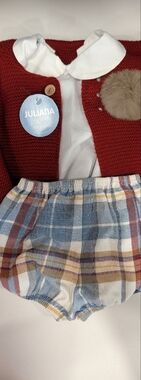 Julianna Kids Red Knit Matching Set with Plaid Skirt